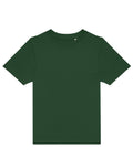 A dark green, short-sleeved T-shirt with a crew neckline is displayed flat on a white background. The shirt is plain, featuring no visible logos or designs.