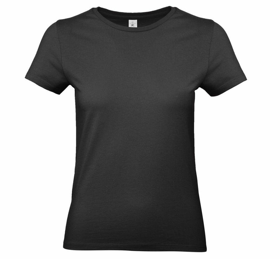 A B&C Collection B220F plain black short-sleeve t-shirt displayed on a white background.