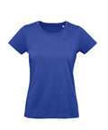 A women's royal blue short-sleeve T-shirt with a crew neckline, shown on a white background.