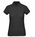 B&C Collection B260F: Black short-sleeve polo shirt featuring a collar and three buttons, set against a plain white backdrop.
