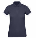 The B&C Collection B260F is a navy blue short-sleeve polo shirt featuring a collar and three buttons.
