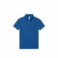 A B&C Collection B261F, a plain blue polo shirt featuring a collar and short sleeves, displayed against a white background.