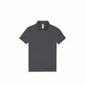 A B263F polo shirt by B&C Collection, featuring a plain dark gray color with short sleeves and a collar, displayed on a white background.