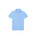 The B&C Collection B265F is a light blue polo shirt featuring a classic collar, short sleeves, and a three-button placket, displayed laid flat on a white background.