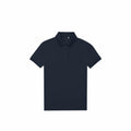 The B&C Collection B265F, a simple black polo shirt featuring short sleeves and a collar, is displayed flat against a white background.
