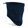 A Beechfield B280R navy blue fleece neck gaiter featuring an adjustable drawstring.