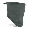 Introducing the Beechfield B280R, a dark gray fleece neck warmer crafted for cold weather. It includes an adjustable drawstring for a secure fit and offers a soft texture for ultimate comfort. The neck warmer is displayed standing upright against a white background.