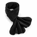 A neatly folded B293R black fleece scarf by Beechfield featuring a slightly wavy edge, set against a plain white background.