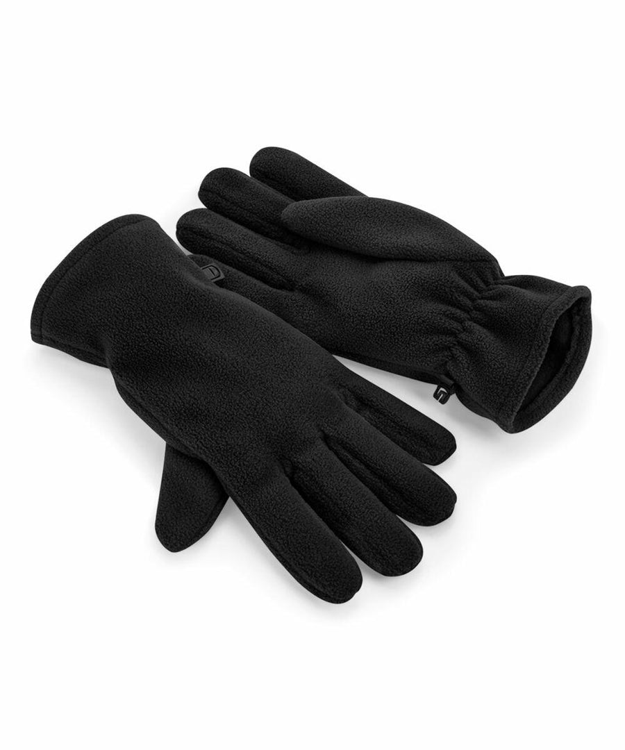 A pair of Beechfield B298R black fleece gloves displayed on a white background.