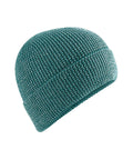 A teal Beanies hat with a folded brim is shown on a white background. It features a ribbed knit texture and looks soft and warm.