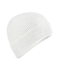 The Beanies knitted hat features a plain white colour, visible ribbed texture, and a folded brim, shown against a white background.