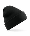 A Beechfield B375R black knit beanie featuring a folded cuff.