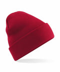 Beechfield B375R beanie in a red knit design featuring a folded brim on a white background.