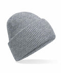 The Beechfield B385R grey knit beanie hat features a folded brim.