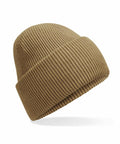 A Beechfield B385R beanie in brown featuring a folded brim design.