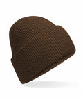 A Beechfield B385R beanie, showcasing a ribbed texture and featuring a cozy, warm design with a folded brim, displayed on a white background.