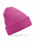 The Beechfield B396R is a pink knitted beanie hat with a folded brim displayed on a white background.