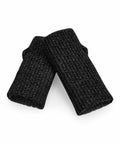 The Beechfield B397R black textured knit fingerless gloves are displayed overlapping on a white background.