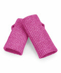 The Beechfield B397R wrist warmers, in pink, are showcased on a white background. They feature a soft, textured knit pattern and are crafted to cover the wrists and part of the hand while leaving the fingers exposed.