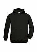 The B&C Collection B420B, a plain black hooded sweatshirt featuring a front pocket and long sleeves, is displayed against a white background.