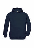 A B&C Collection B420B hoodie in plain navy blue featuring a front pocket and long sleeves.