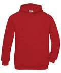The B420B by B&C Collection is a plain red hoodie featuring a front pocket and a hood.