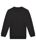 A black crewneck sweatshirt with long sleeves, ribbed cuffs, and a ribbed hem laid flat on a white background.