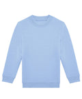 A light blue crewneck jumper, labelled "Jumpers," with ribbed cuffs, hem, and collar is laid flat on a white background.