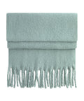 A light blue scarf from Scarves, featuring fringed ends, is displayed folded on a white background.