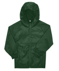A dark green Jackets product with a hood, front zip, long sleeves, and elasticated cuffs, free of patterns or logos, shown on a white background.