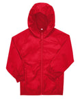 A plain red Jackets hoodie with a front zip, long sleeves, and elasticated cuffs is shown flat against a white background, facing forwards.