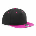 Introducing the Beechfield B610C, a stylish black baseball cap featuring a pink brim and pink accents on the top and sides.