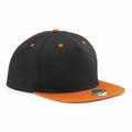 Viewed from the side, the Beechfield B610C is a black baseball cap featuring an orange brim, top button, and eyelet accents.
