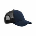 A Beechfield B644R navy blue baseball cap featuring a black mesh back and a curved brim.