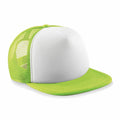 Introducing the Beechfield B645B: a stylish trucker hat in green and white, featuring a mesh back and curved brim.