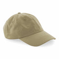 The Beechfield B652N is a plain beige baseball cap featuring a curved brim and an adjustable back strap.