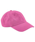 The Caps product is a plain, solid pink baseball cap with a curved peak and stitched eyelets on the crown, displayed against a white background.