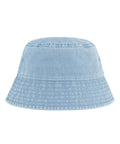 The Hats product is a light blue denim bucket hat featuring visible stitching on the brim and crown, displayed on a white background.