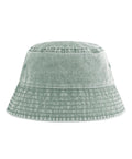 A light green Hats denim bucket hat features visible stitching around the crown and brim, displayed on a white background.