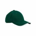Beechfield B820C green baseball cap featuring a curved brim, white edge, and button top, displayed against a white background.