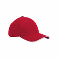 Beechfield's B820C features a classic red baseball cap design with a distinctive white trim edging the brim.