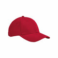 A Beechfield B821B baseball cap features a solid red color with a curved brim and a button on top. The cap is designed with six panels and ventilation eyelets, providing it with a classic and casual style. The image showcases the cap against a plain white background.