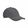 A plain gray Beechfield B825C baseball cap featuring a curved brim and an adjustable back strap. The cap is positioned at an angle, showcasing both the front and side.