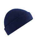 The Beanies is a plain, dark blue knitted hat with a folded brim, displayed against a white background.