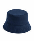 The Beechfield B90NB is a navy blue bucket hat featuring a circular brim and two side eyelets for ventilation.