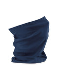 The Snoods is a dark blue, tubular neck gaiter crafted from stretchy fabric, shown standing upright with a slight fold at the top against a white background.
