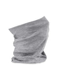 A Snoods neck gaiter made of light grey fabric is shown standing upright against a plain white background.