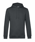 The B&C Collection BA001 hoodie in dark gray, featuring a front pocket and drawstrings, is displayed against a white background.