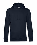 The BA001 hoodie from B&C Collection features a plain black design, complete with a front kangaroo pocket and a drawstring hood. It is displayed on a white background to highlight its simple and casual style.