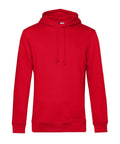 B&C Collection's BA001 red hooded sweatshirt with drawstrings, shown from the front.
